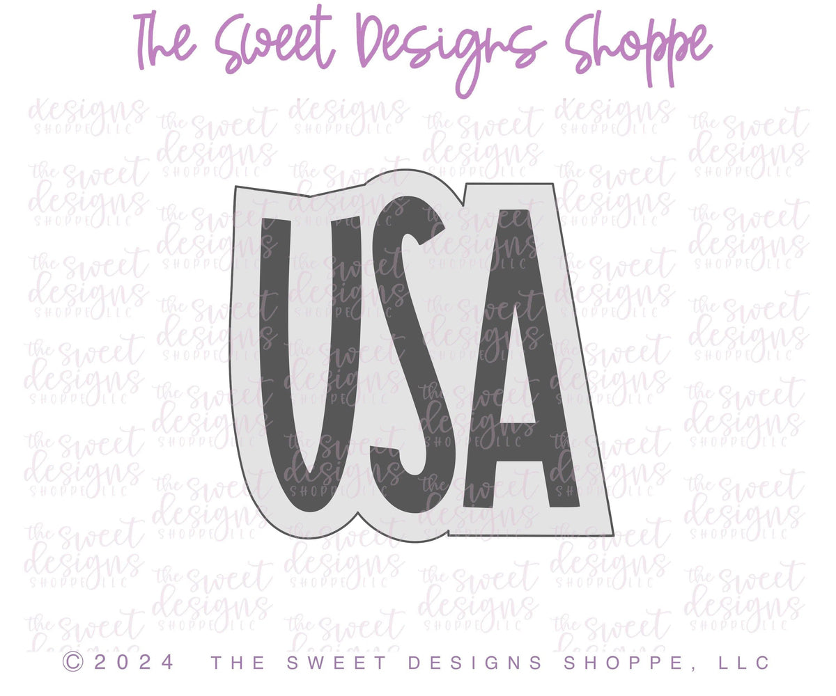 Cookie Cutters - USA Modern Plaque - Cookie Cutter - The Sweet Designs Shoppe - TSDS - - 4th,4th July,4th of July,ALL,Cookie Cutter,fourth of July,Independence,Lettering,Patriotic,Patriotric,Plaque,Plaques,PLAQUES HANDLETTERING,Promocode,STL,USA
