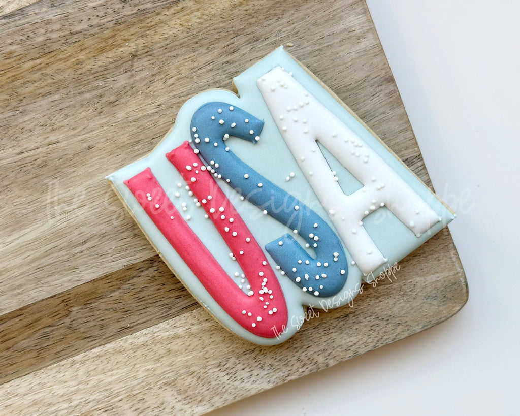 Cookie Cutters - USA Modern Plaque - Cookie Cutter - The Sweet Designs Shoppe - TSDS - - 4th,4th July,4th of July,ALL,Cookie Cutter,fourth of July,Independence,Lettering,Patriotic,Plaque,Plaques,PLAQUES HANDLETTERING,Promocode,STL,USA