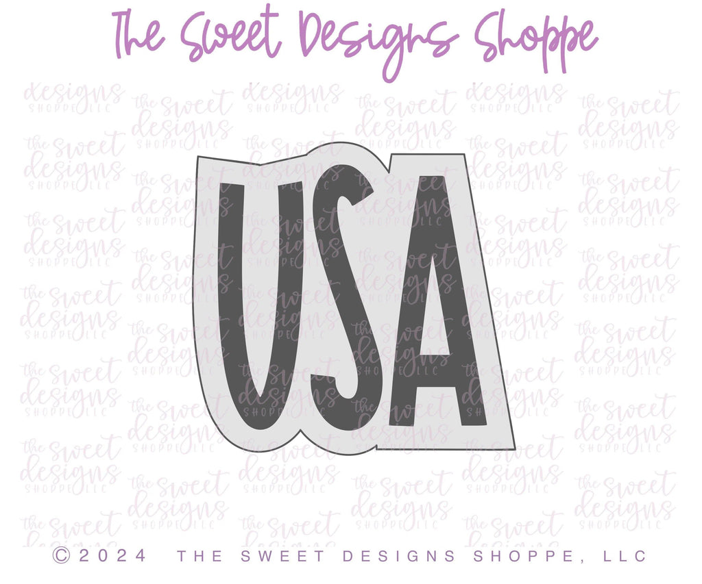 Cookie Cutters - USA Modern Plaque - Cookie Cutter - The Sweet Designs Shoppe - - 4th, 4th July, 4th of July, ALL, Cookie Cutter, fourth of July, Independence, Lettering, Patriotic, Plaque, Plaques, PLAQUES HANDLETTERING, Promocode, USA