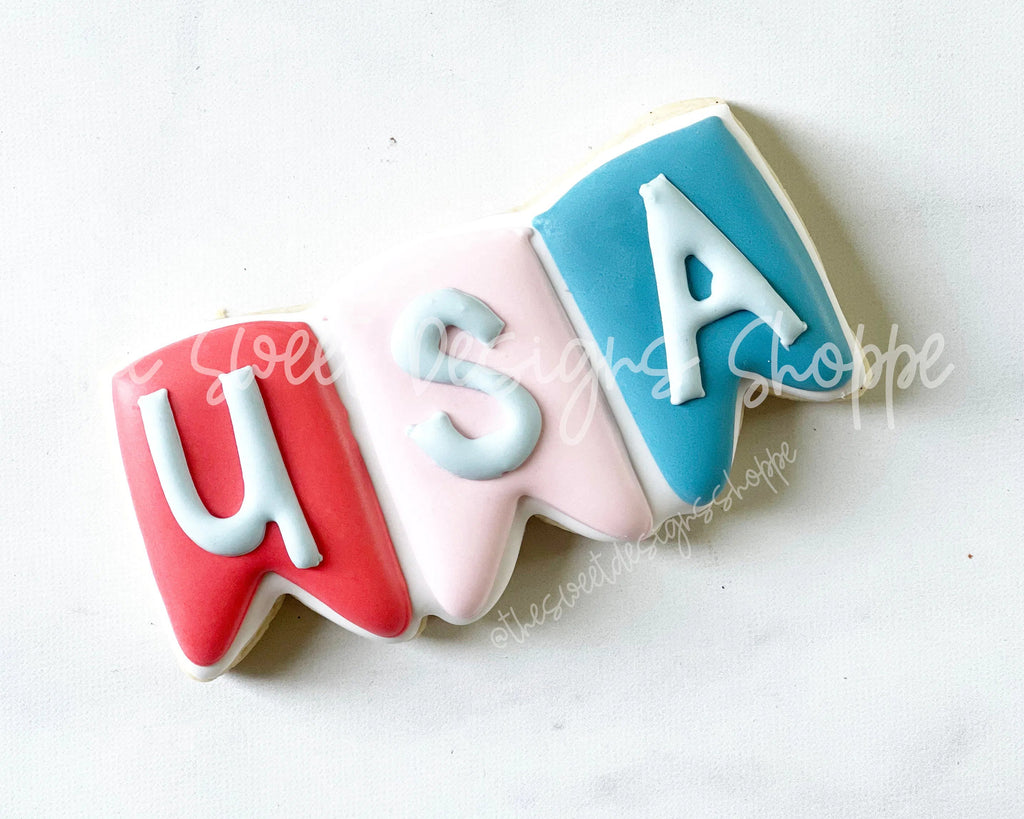 Cookie Cutters - USA Simple Bunting - Plaque - Cookie Cutter - Sweet Designs Shoppe - - 4th, 4th july, 4th of July, ALL, BasicShapes, Birthday, Bunting, Cookie Cutter, Misc, Miscelaneous, Miscellaneous, MOM, Mom Plaque, mother, Mothers Day, patriotic, Plaque, Plaques, PLAQUES HANDLETTERING, Promocode