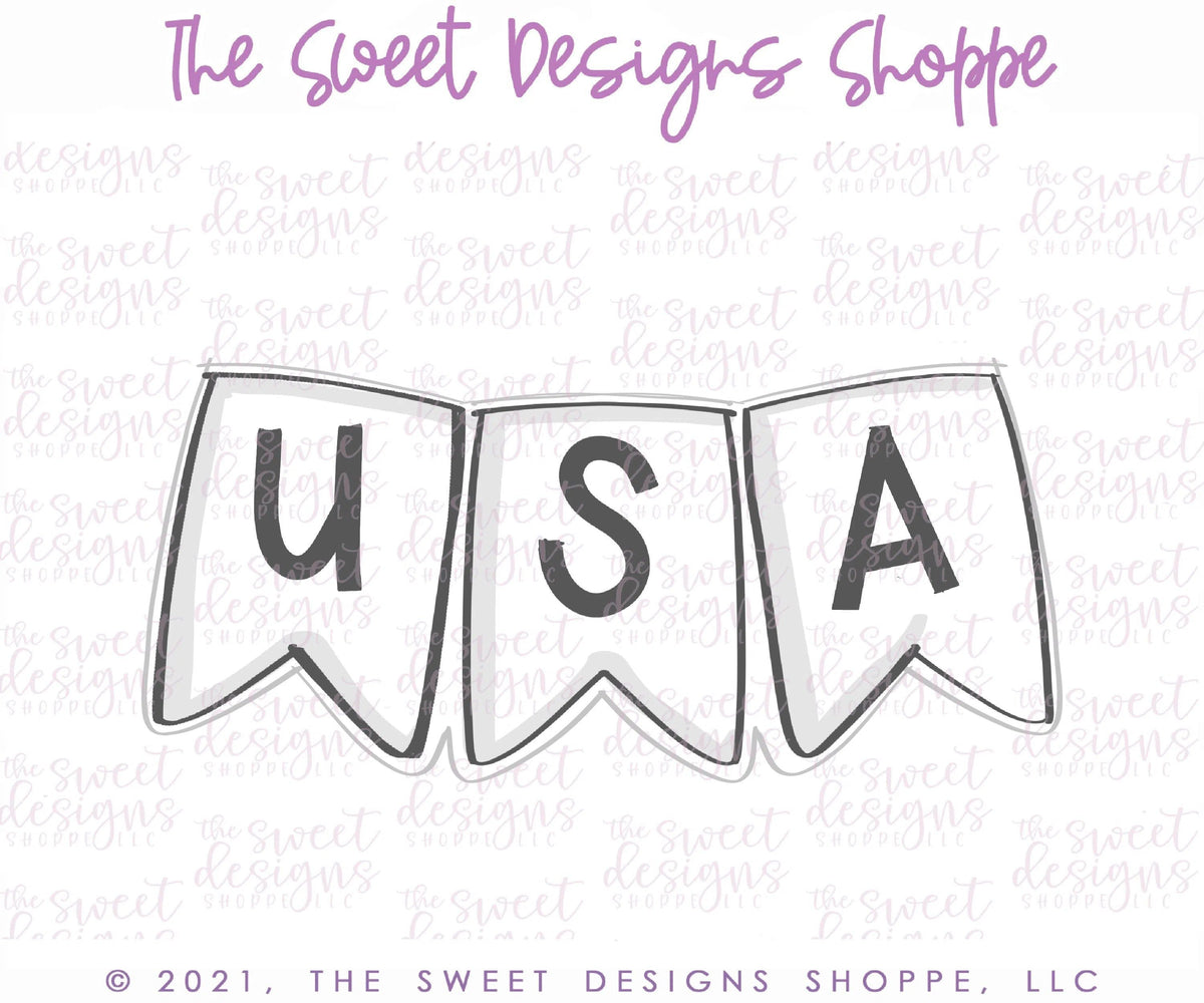 Cookie Cutters - USA Simple Bunting - Plaque - Cookie Cutter - The Sweet Designs Shoppe - TSDS - - 4th,4th july,4th of July,ALL,BasicShapes,Birthday,Bunting,Cookie Cutter,Misc,Miscelaneous,Miscellaneous,MOM,Mom Plaque,mother,Mothers Day,patriotic,Patriotric,Plaque,Plaques,PLAQUES HANDLETTERING,Promocode,STL,USA