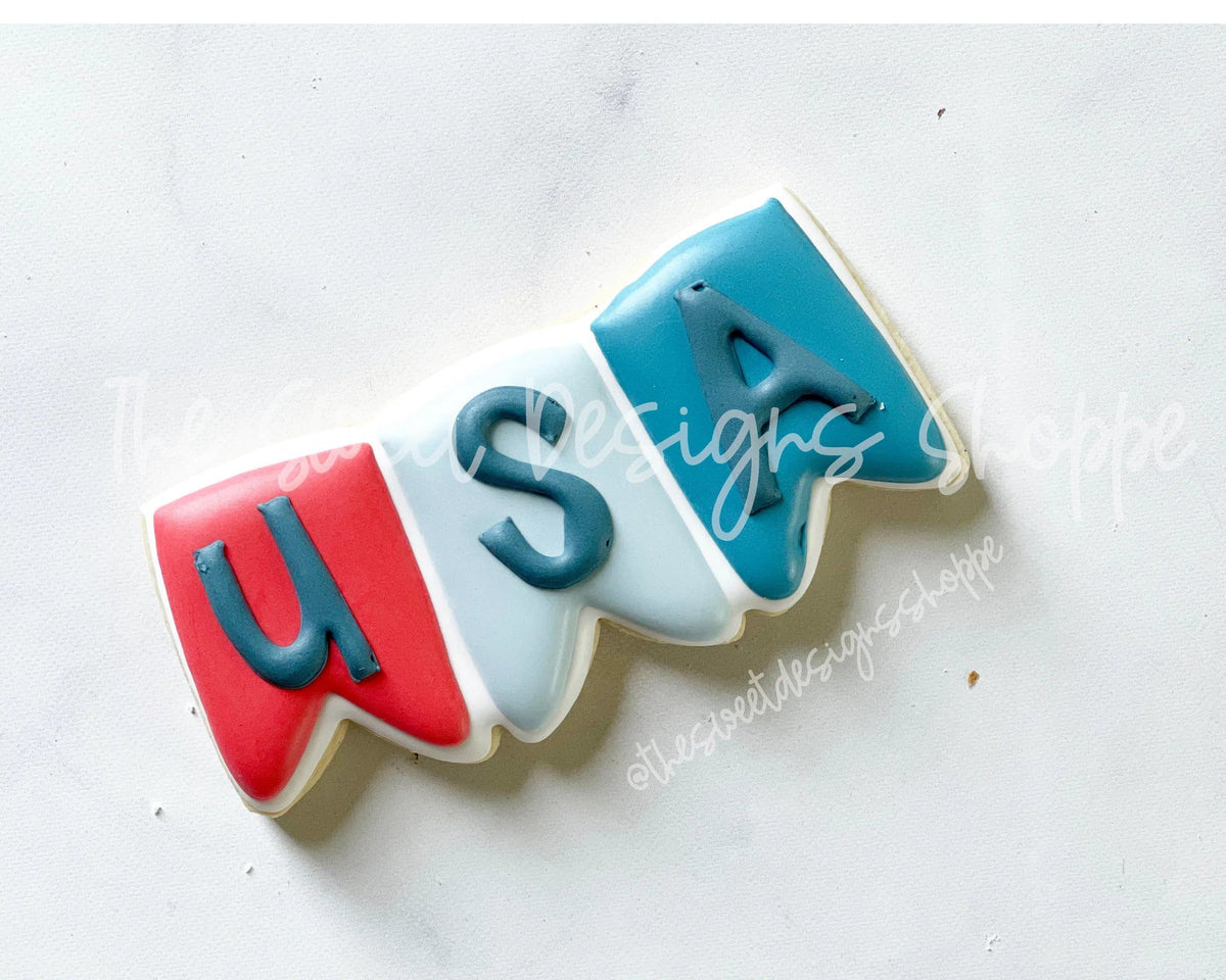 Cookie Cutters - USA Simple Bunting - Plaque - Cookie Cutter - The Sweet Designs Shoppe - TSDS - - 4th,4th july,4th of July,ALL,BasicShapes,Birthday,Bunting,Cookie Cutter,Misc,Miscelaneous,Miscellaneous,MOM,Mom Plaque,mother,Mothers Day,patriotic,Patriotric,Plaque,Plaques,PLAQUES HANDLETTERING,Promocode,STL,USA