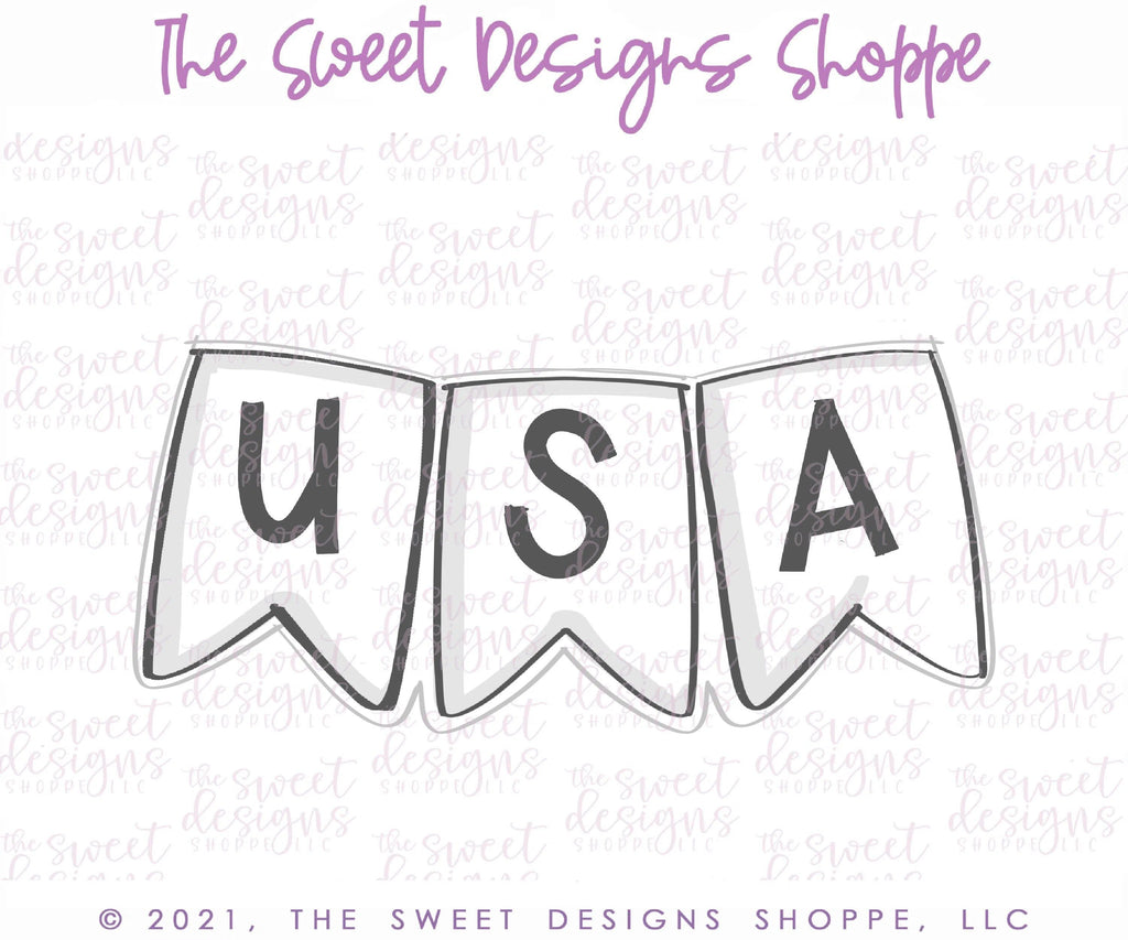 Cookie Cutters - USA Simple Bunting - Plaque - Cookie Cutter - The Sweet Designs Shoppe - - 4th, 4th july, 4th of July, ALL, BasicShapes, Birthday, Bunting, Cookie Cutter, Misc, Miscelaneous, Miscellaneous, MOM, Mom Plaque, mother, Mothers Day, patriotic, Plaque, Plaques, PLAQUES HANDLETTERING, Promocode, USA