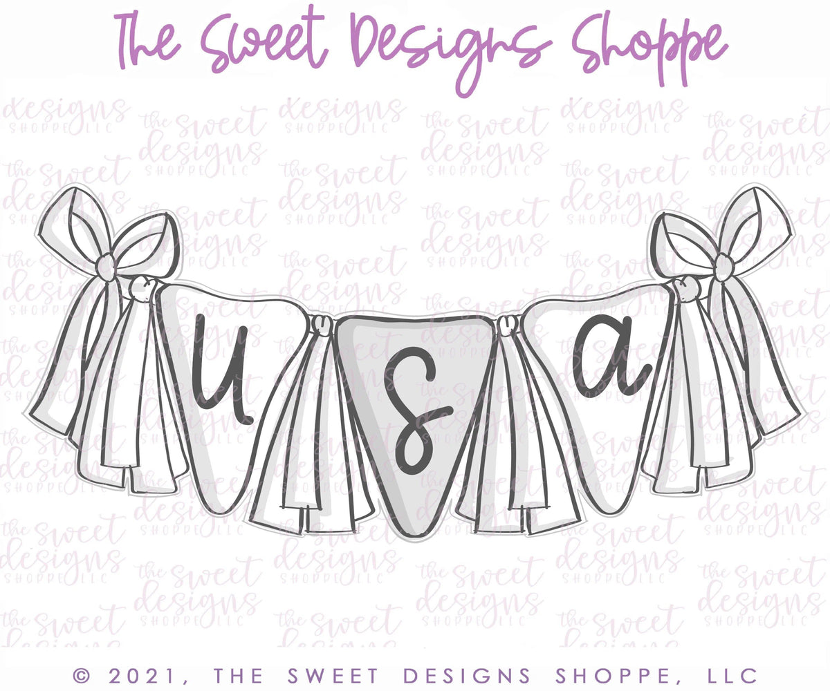 Cookie Cutters - USA Triangle Bunting - Plaque - Cookie Cutter - The Sweet Designs Shoppe - TSDS - - 4th,4th july,4th of July,ALL,BasicShapes,Birthday,Bunting,Cookie Cutter,Misc,Miscelaneous,Miscellaneous,MOM,Mom Plaque,mother,Mothers Day,patriotic,Patriotric,Plaque,Plaques,PLAQUES HANDLETTERING,Promocode,STL,USA
