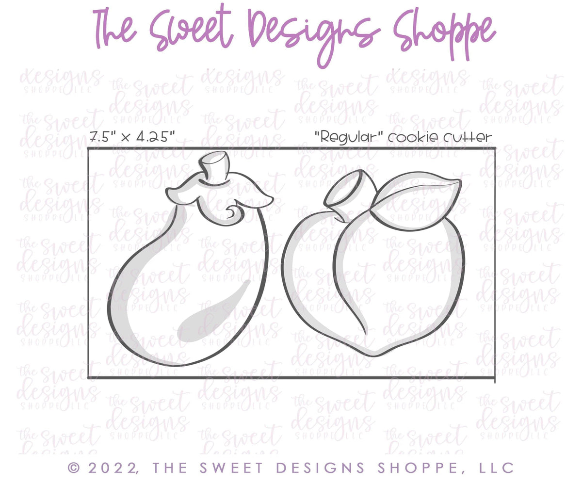 Cookie Cutters - Valentines Eggplant & Peach Cookie Cutters Set - 2 Piece Set - Cookie Cutters - The Sweet Designs Shoppe - TSDS - - ALL,Cookie Cutter,emoji,fruit,fruits,Fruits and Vegetables,Lady Milk Stache,Lady MilkStache,LadyMilkStache,Love,Mini Set,Mini Sets,Promocode,regular sets,set,sets,STL,valentines
