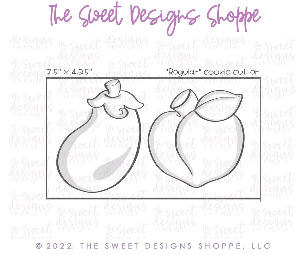 Cookie Cutters - Valentines Eggplant & Peach Cookie Cutters Set - 2 Piece Set - Cookie Cutters - The Sweet Designs Shoppe - TSDS - - ALL,Cookie Cutter,emoji,fruit,fruits,Fruits and Vegetables,Lady Milk Stache,Lady MilkStache,LadyMilkStache,Love,Mini Set,Mini Sets,Promocode,regular sets,set,sets,STL,valentines