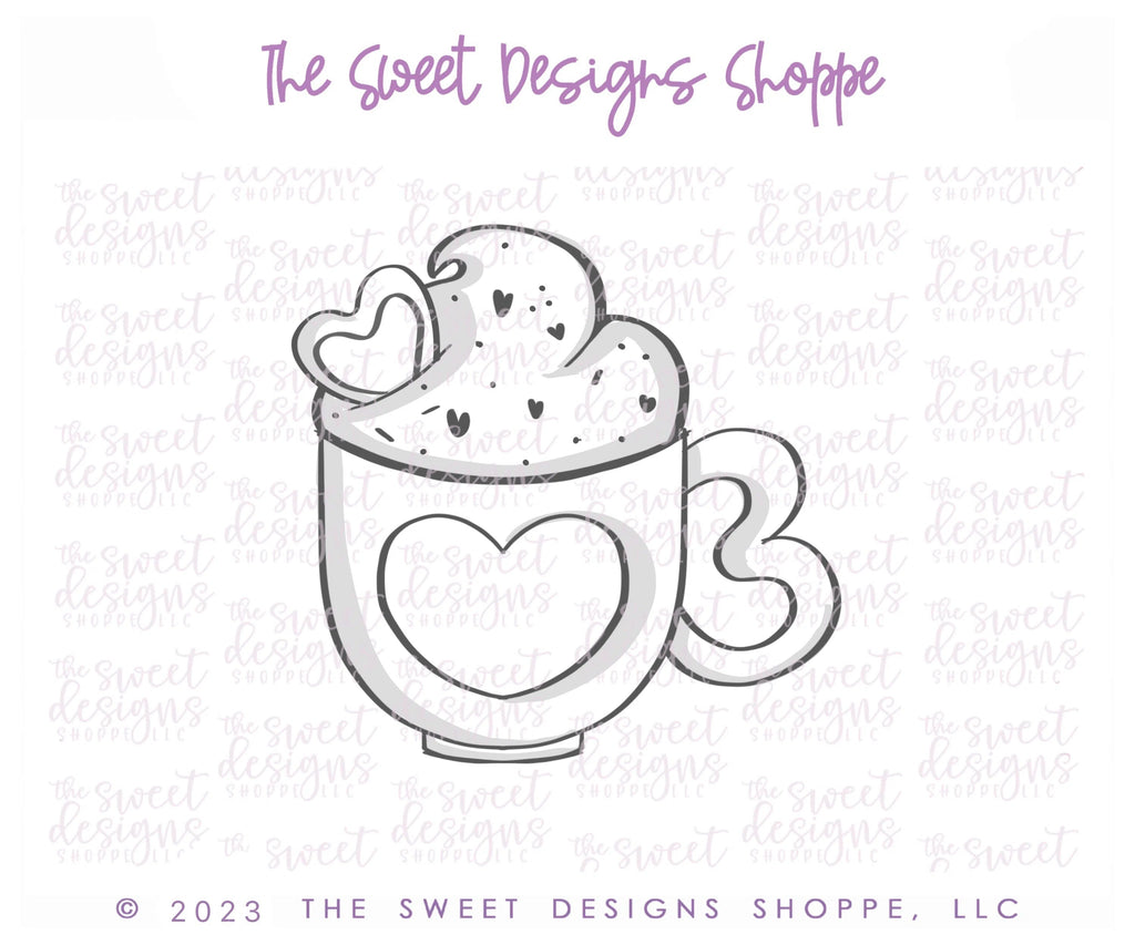 Cookie Cutters - Valentines Heart Coffee - Cookie Cutter - Sweet Designs Shoppe - - ALL, beverage, Coffee, Cookie Cutter, drink, food, Food & Beverages, Promocode, valentine, valentines