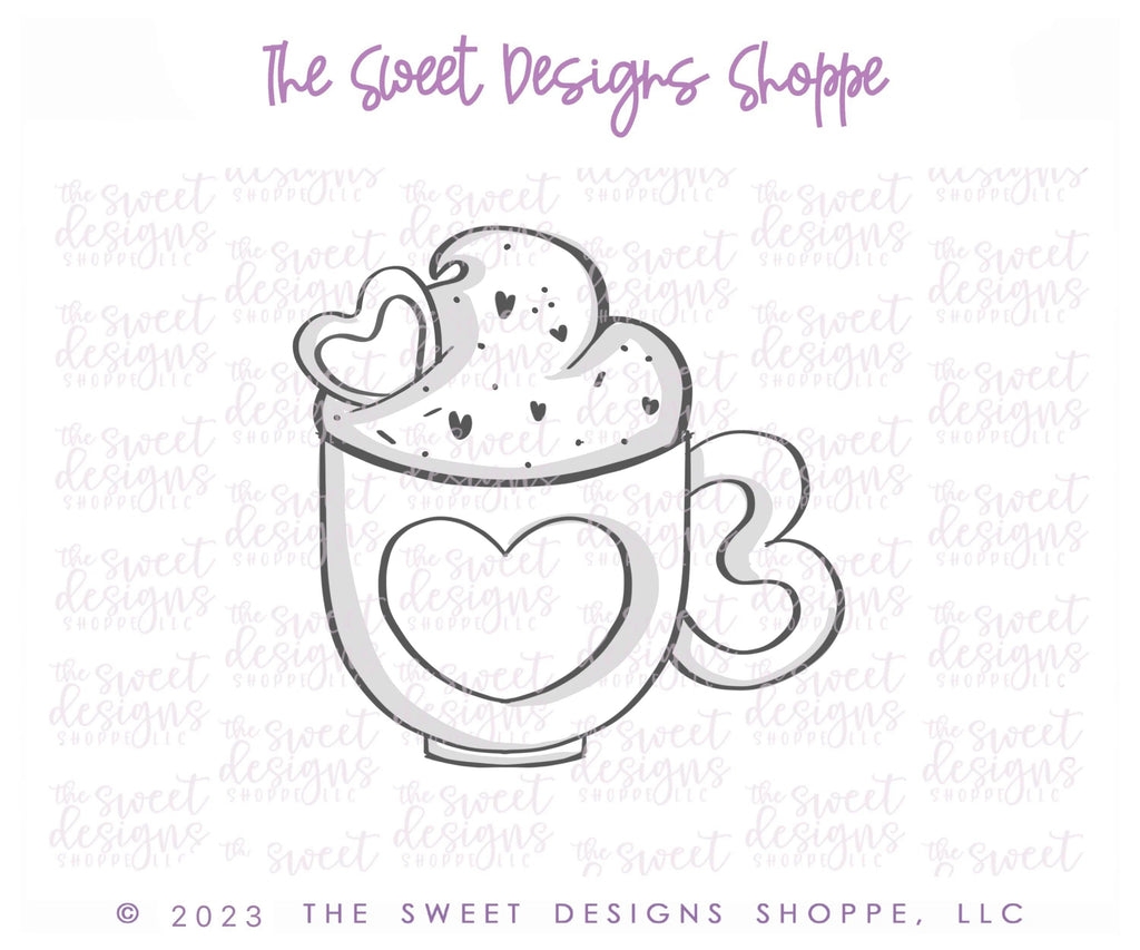 Cookie Cutters - Valentines Heart Coffee - Cookie Cutter - The Sweet Designs Shoppe - - ALL, beverage, Coffee, Cookie Cutter, drink, food, Food & Beverages, Promocode, valentine, valentines