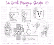 Cookie Cutters - Victoria's Communion Set - Set of 8 - Cookie Cutters & Color Palette (PDF) - The Sweet Designs Shoppe - TSDS - - ALL,Baptism,bible,Christ,Christening,Color palette,Cookie Cutter,cross,dove,First Communion,Promocode,regular sets,Religious,set,STL
