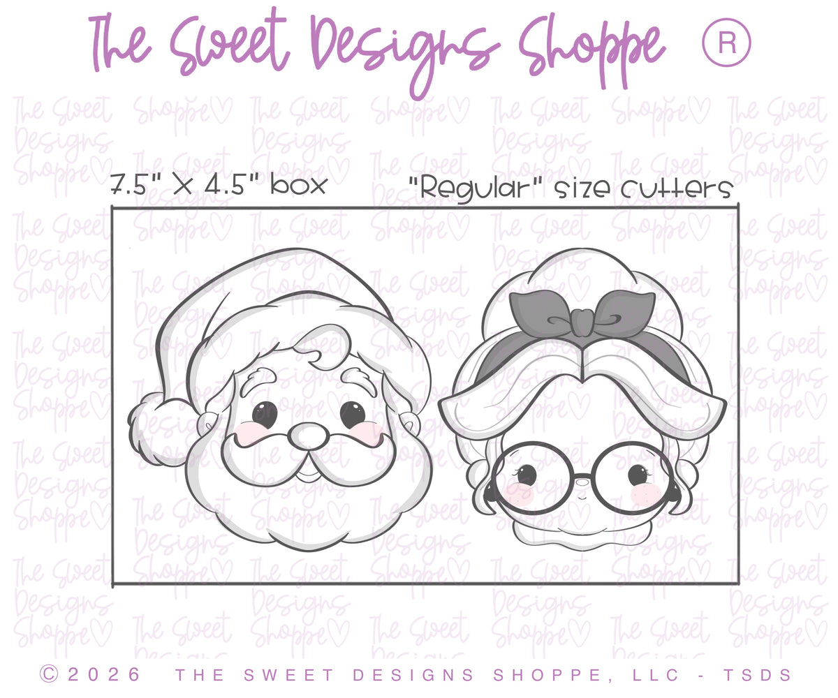 Cookie Cutters - Vintage Chubby Santa & Mrs. Claus Face 2026 Cookie Cutter Set - Set of 2 - Cookie Cutters - The Sweet Designs Shoppe - TSDS - - ALL,Christmas,Christmas / Winter,claus,clause,Cookie Cutter,Mrs Claus,MrsClaus,MrsClausFace,new,Plaque,Plaques,PLAQUES HANDLETTERING,Promocode,regular sets,Santa,Santa Claus,set,STL