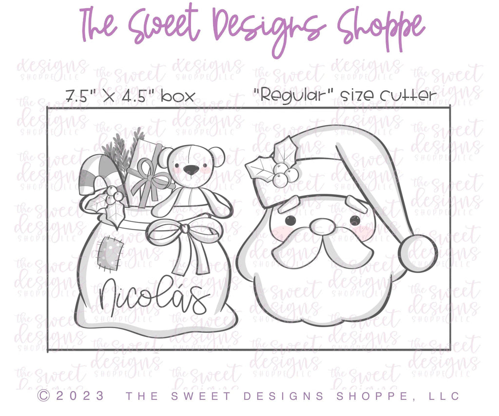 Cookie Cutters - Vintage Santa Face and New Toys Sack Cookie Cutters Set - 2 Piece Set - Cookie Cutters - The Sweet Designs Shoppe - TSDS - - ALL,Christmas,Christmas / Winter,Christmas Cookies,claus,clause,Cookie Cutter,Mrs Claus,MRS Clause,MrsClaus,MrsClausFace,Promocode,regular sets,Santa,Santa Claus,Santa Face,set,sets