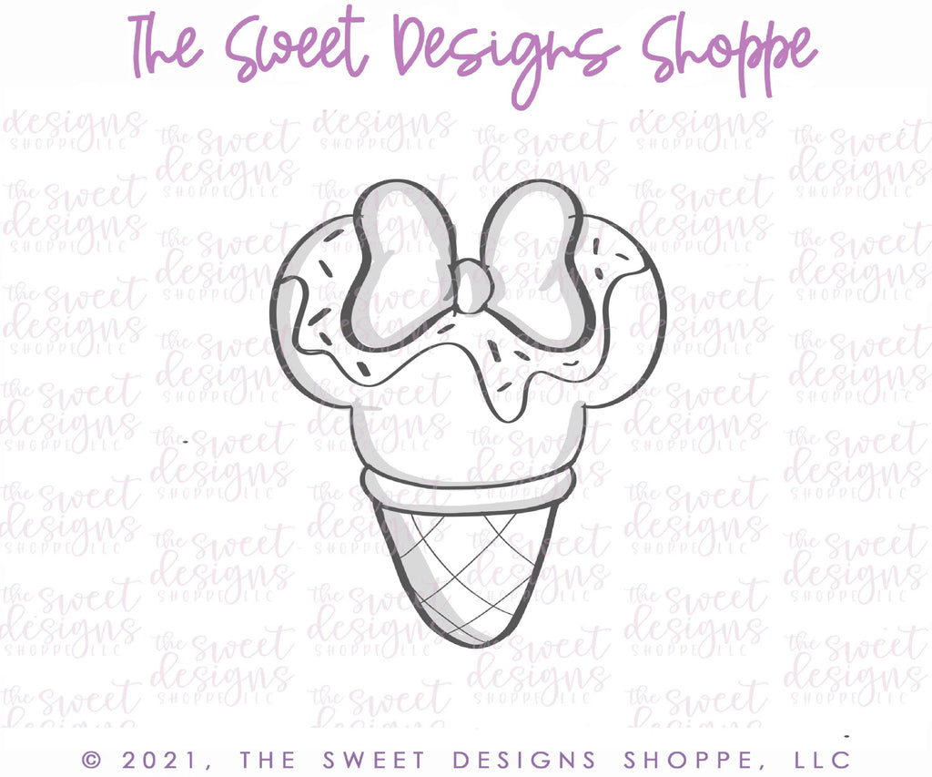 Cookie Cutters - Waffle Ice Cream Girly Theme Park Snack - Cookie Cutter - Sweet Designs Shoppe - - ALL, Birthday, cone, Cookie Cutter, Food, Food and Beverage, Food beverages, icecream, kids, Kids / Fantasy, mouse, Promocode, summer, Sweet, Sweets, Theme Park, Travel