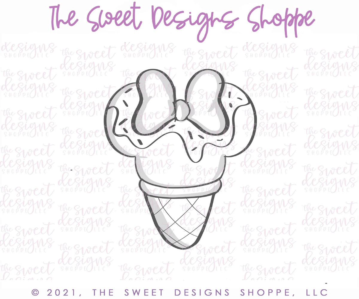 Cookie Cutters - Waffle Ice Cream Girly Theme Park Snack - Cookie Cutter - The Sweet Designs Shoppe - TSDS - - ALL,Birthday,cone,Cookie Cutter,Food,Food and Beverage,Food beverages,icecream,kids,Kids / Fantasy,mouse,Promocode,STL,summer,Sweet,Sweets,Theme Park,Travel