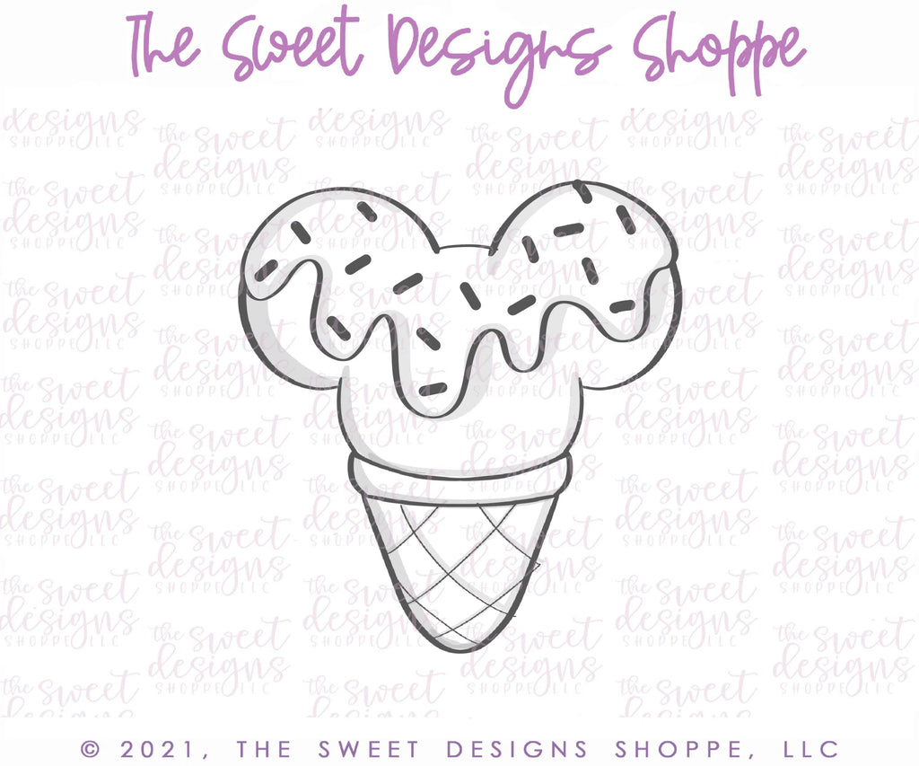 Cookie Cutters - Waffle Ice Cream Theme Park Snack - Cookie Cutter - Sweet Designs Shoppe - - ALL, Birthday, cone, Cookie Cutter, Food, Food and Beverage, Food beverages, icecream, kids, Kids / Fantasy, mouse, Promocode, summer, Sweet, Sweets, Theme Park, Travel