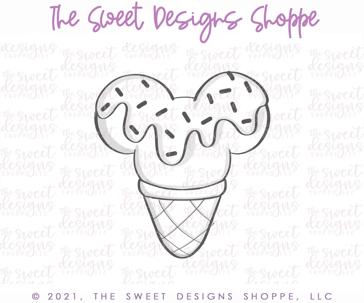 Cookie Cutters - Waffle Ice Cream Theme Park Snack - Cookie Cutter - The Sweet Designs Shoppe - TSDS - - ALL,Birthday,cone,Cookie Cutter,Food,Food and Beverage,Food beverages,icecream,kids,Kids / Fantasy,mouse,Promocode,STL,summer,Sweet,Sweets,Theme Park,Travel