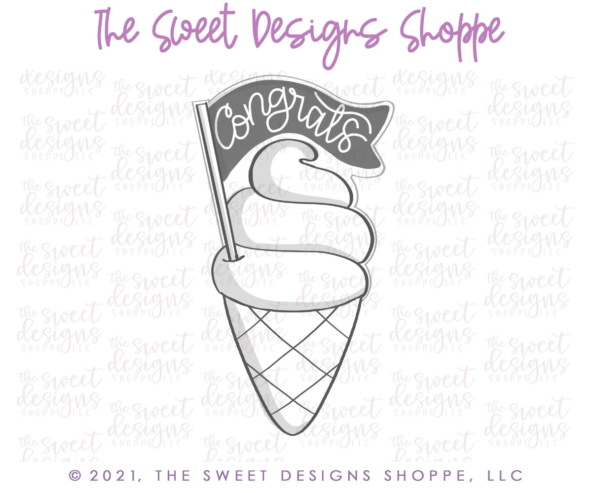 Cookie Cutters - Waffle Ice Cream with Flag - Cookie Cutter - The Sweet Designs Shoppe - TSDS - - ALL,Birthday,cone,Cookie Cutter,icecream,kid,kids,Promocode,STL,Sweet,Sweets