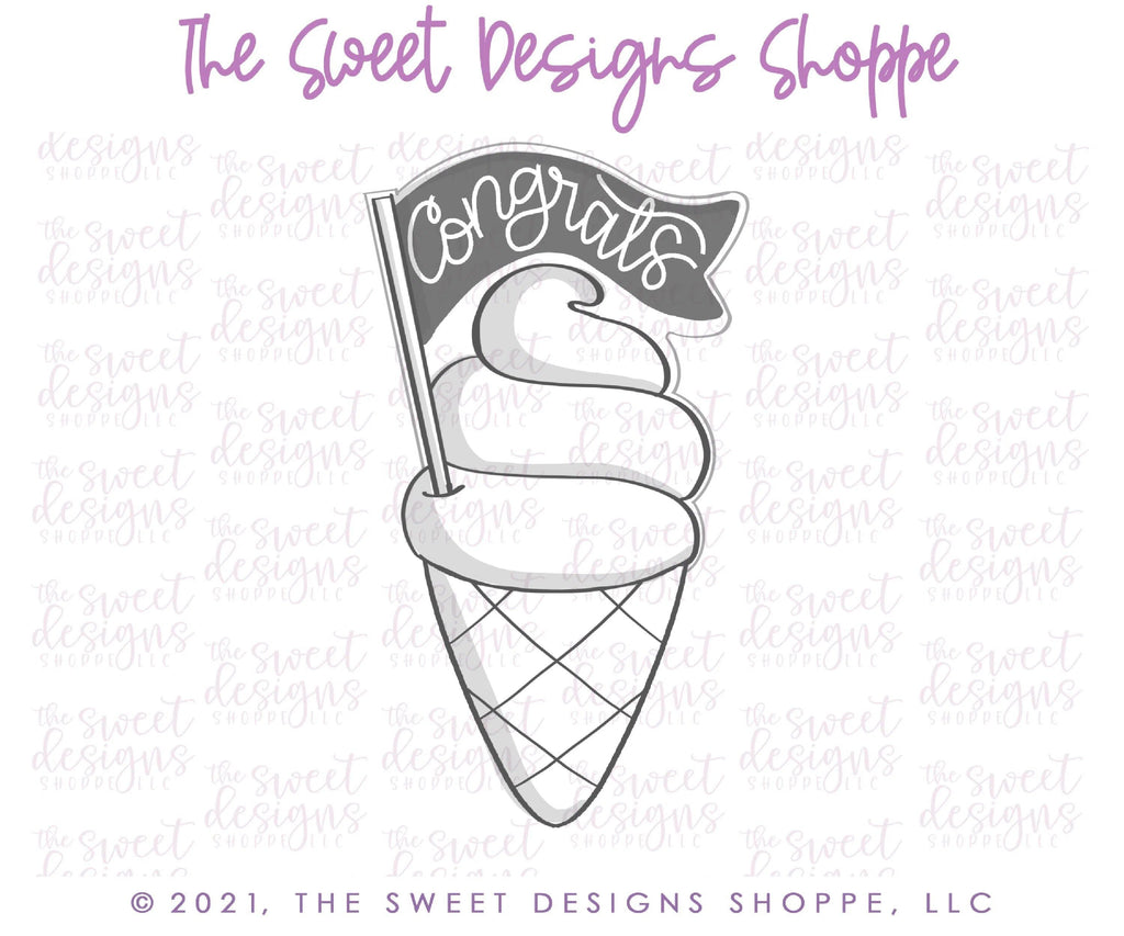 Cookie Cutters - Waffle Ice Cream with Flag - Cookie Cutter - The Sweet Designs Shoppe - TSDS - - ALL,Birthday,cone,Cookie Cutter,icecream,kid,kids,Promocode,STL,Sweet,Sweets