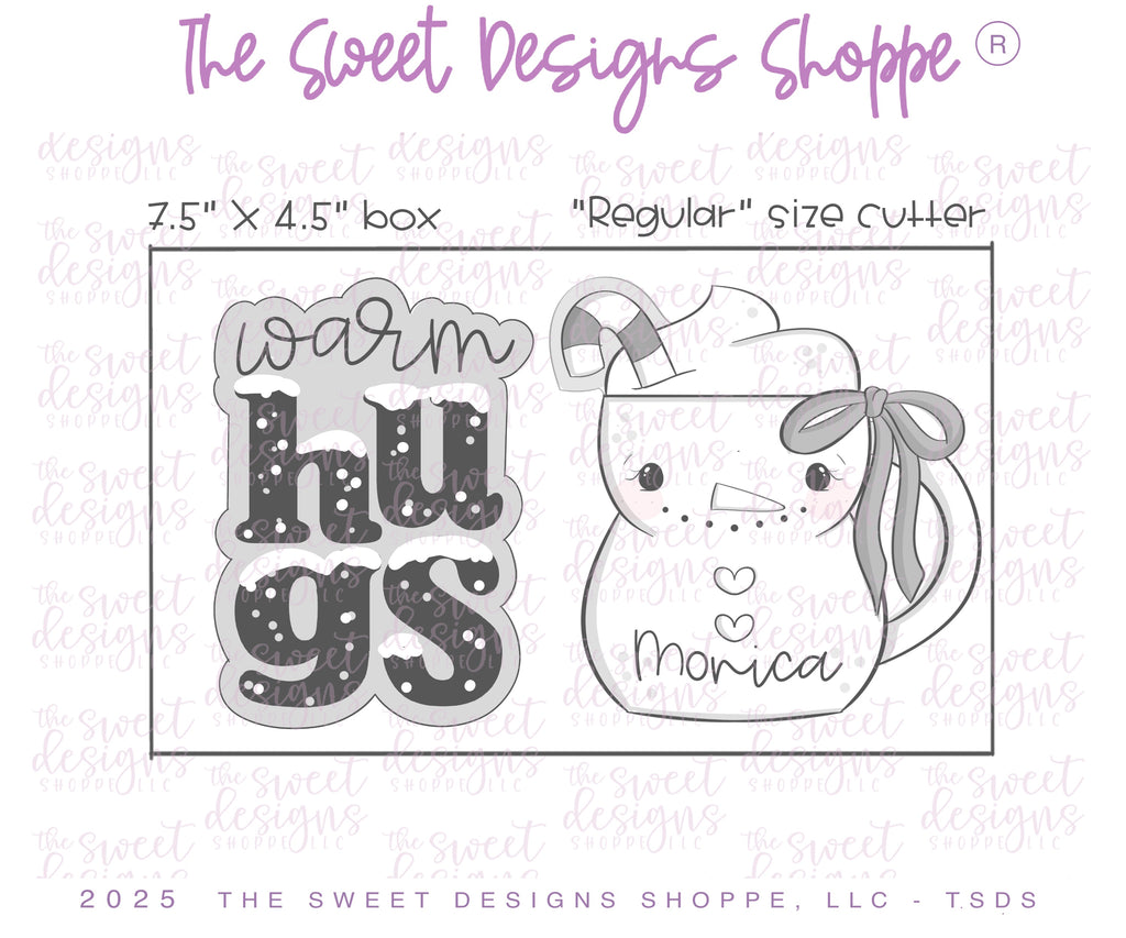 Cookie Cutters - Warm Hugs Plaque & Snowman Mug Cookie Cutter Set - Set of 2 - Cookie Cutters - The Sweet Designs Shoppe - TSDS - - ALL,Christmas,Christmas / Winter,Cookie Cutter,new,PLAQUES HANDLETTERING,Promocode,regular sets,set,STL