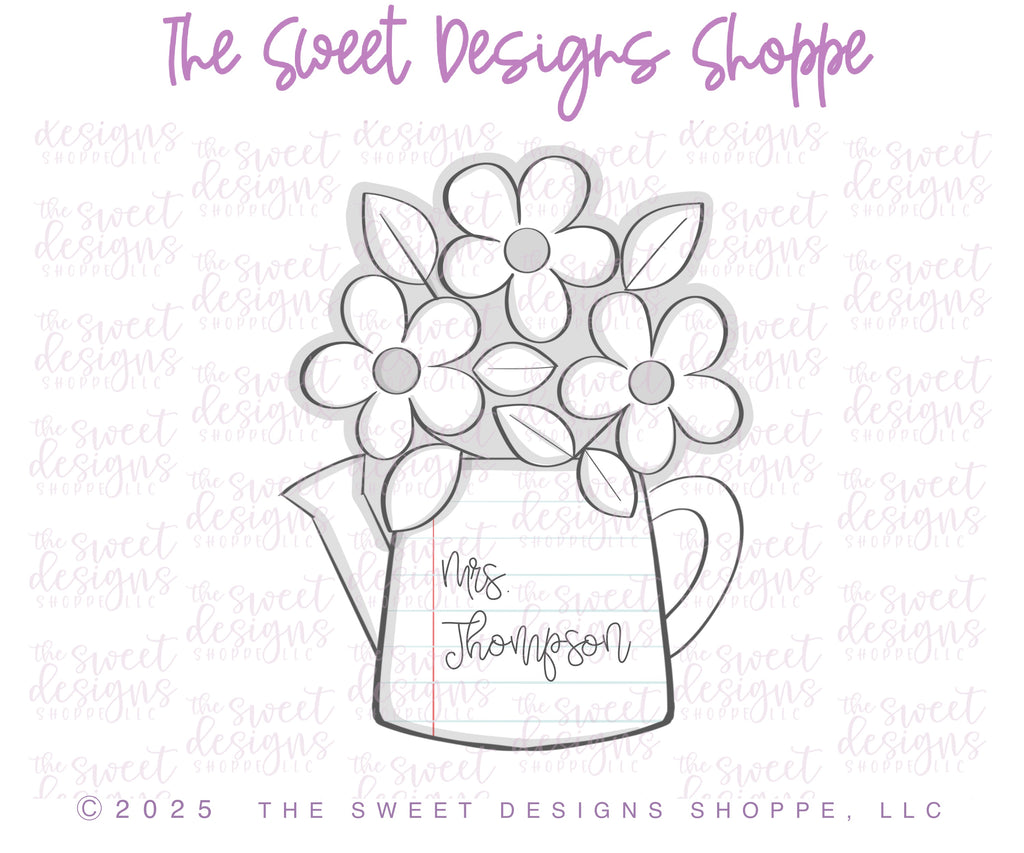 Cookie Cutters - Watering Can with Daisies & Wavy Oval Plaque Set - Set of 2 - Cookie Cutters - The Sweet Designs Shoppe - TSDS - - ALL,Cookie Cutter,Flower,Flowers,Leaves and Flowers,MOM,Mom Plaque,mother,Mothers Day,Plaque,Plaques,PLAQUES HANDLETTERING,Promocode,regular sets,School,School / Graduation,set,STL,Teach,Teacher,Teacher Appreciation,Woodlands Leaves and Flowers