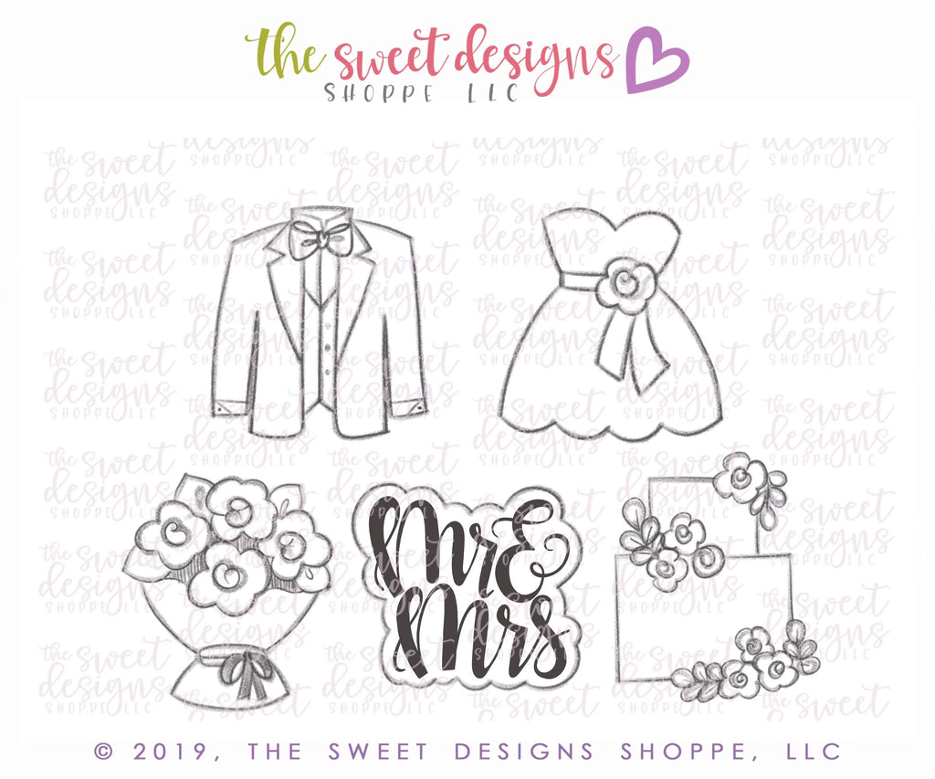 Cookie Cutters - Wedding Mini Set - Cookie Cutters - The Sweet Designs Shoppe - Set of 5 Wedding Minis - ALL, Cookie Cutter, Mini Sets, mother, Mothers Day, Promocode, set