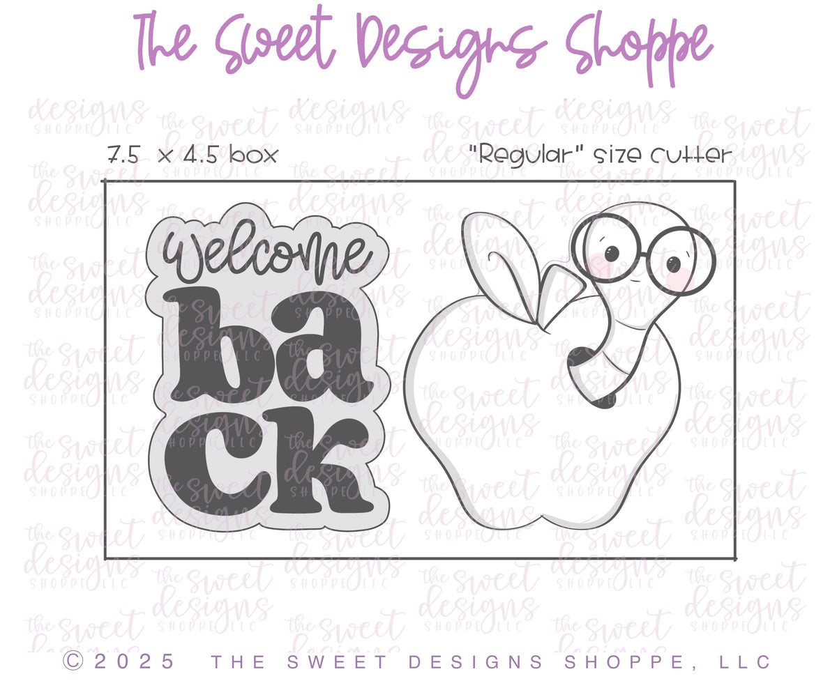 Cookie Cutters - Welcome Back to School Set - Set of 2 - Cookie Cutters - The Sweet Designs Shoppe - TSDS - - ALL,apple,back to school,Cookie Cutter,Plaque,Plaques,PLAQUES HANDLETTERING,Promocode,regular sets,School,School / Graduation,school supplies,set,STL