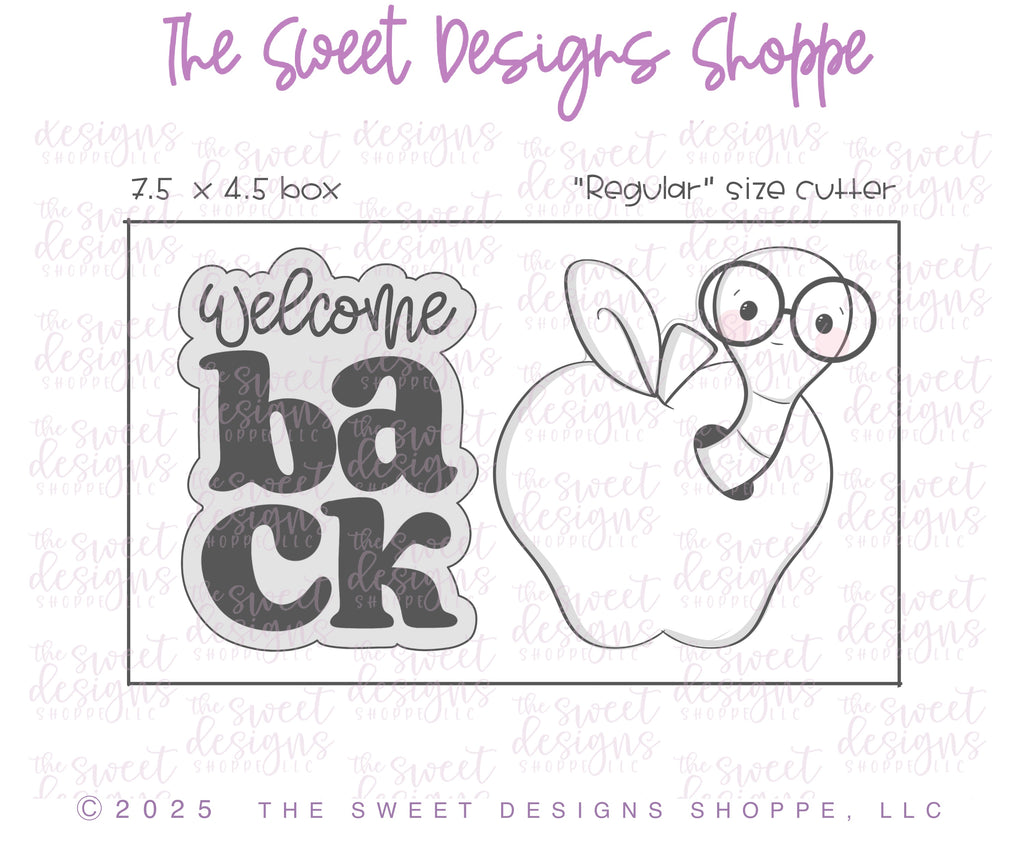 Cookie Cutters - Welcome Back to School Set - Set of 2 - Cookie Cutters - The Sweet Designs Shoppe - TSDS - - ALL,apple,back to school,Cookie Cutter,Plaque,Plaques,PLAQUES HANDLETTERING,Promocode,regular sets,School,School / Graduation,school supplies,set,STL