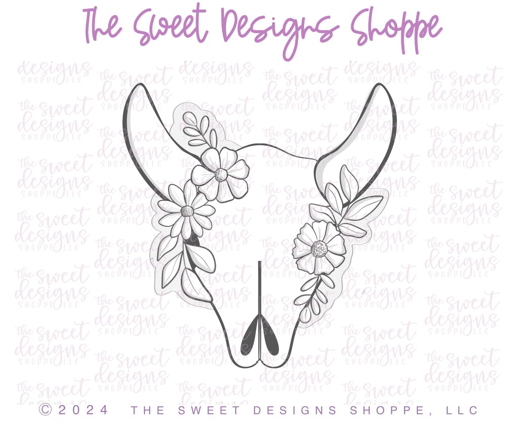 Cookie Cutters - Wildflower Bull Skull - Cookie Cutter - The Sweet Designs Shoppe - TSDS - - Accesories,Accessories,accessory,ALL,Bachelorette,Clothing / Accessories,Cookie Cutter,Coquette,country living,Cowboy,cowgirl,floral,florals,Promocode,STL