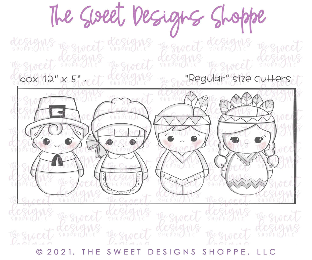 Cookie Cutters - Wobbly Native Americans and Pilgrims Set - Cookie Cutters - The Sweet Designs Shoppe - TSDS - - ALL,Cookie Cutter,Fall,Fall / Thanksgiving,Mini Sets,Promocode,regular sets,set,thanks,thanksgiving