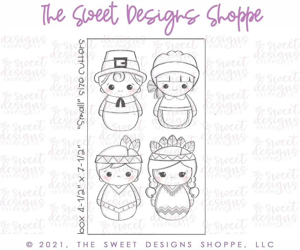 Cookie Cutters - Wobbly Native Americans and Pilgrims Set - Cookie Cutters - The Sweet Designs Shoppe - TSDS - - ALL,Cookie Cutter,Fall,Fall / Thanksgiving,Mini Sets,Promocode,regular sets,set,thanks,thanksgiving