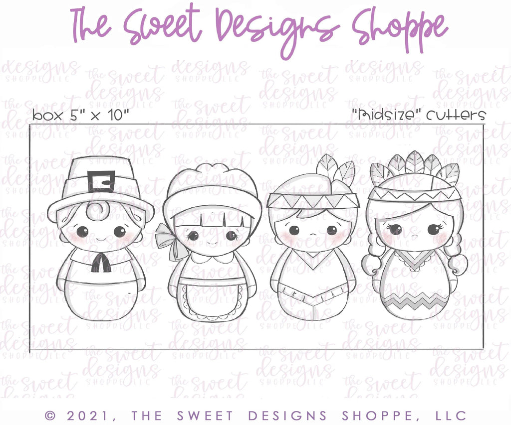 Cookie Cutters - Wobbly Native Americans and Pilgrims Set - Cookie Cutters - The Sweet Designs Shoppe - TSDS - - ALL,Cookie Cutter,Fall,Fall / Thanksgiving,Mini Sets,Promocode,regular sets,set,thanks,thanksgiving