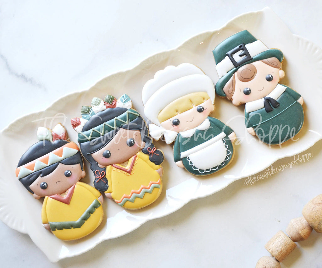 Cookie Cutters - Wobbly Native Americans and Pilgrims Set - Cookie Cutters - The Sweet Designs Shoppe - TSDS - - ALL,Cookie Cutter,Fall,Fall / Thanksgiving,Mini Sets,Promocode,regular sets,set,thanks,thanksgiving