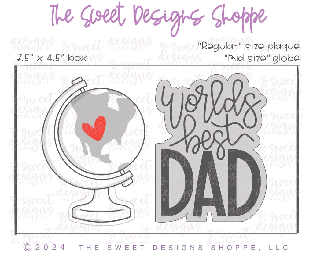 Cookie Cutters - Worlds Best Dad & Globe Cookie Cutter Set - Set of 2 - Cookie Cutters - Sweet Designs Shoppe - Set of 2 - Globe005 MS & Plaque394 R ( 4" Tallest) - ALL, Cookie Cutter, dad, Father, Fathers Day, grandfather, Mini Sets, Plaque, Plaques, PLAQUES HANDLETTERING, Promocode, regular sets, set