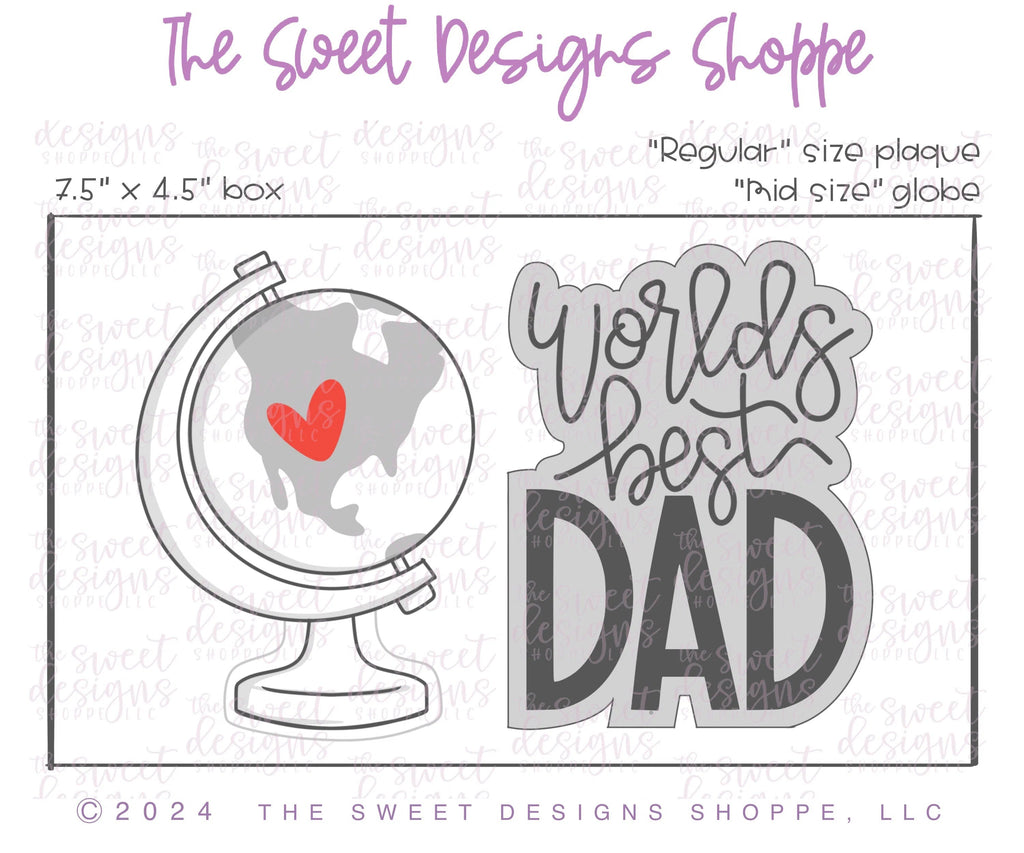 Cookie Cutters - Worlds Best Dad & Globe Cookie Cutter Set - Set of 2 - Cookie Cutters - Sweet Designs Shoppe - Set of 2 - Globe005 MS & Plaque394 R ( 4" Tallest) - ALL, Cookie Cutter, dad, Father, Fathers Day, grandfather, Mini Sets, new, Plaque, Plaques, PLAQUES HANDLETTERING, Promocode, regular sets, set