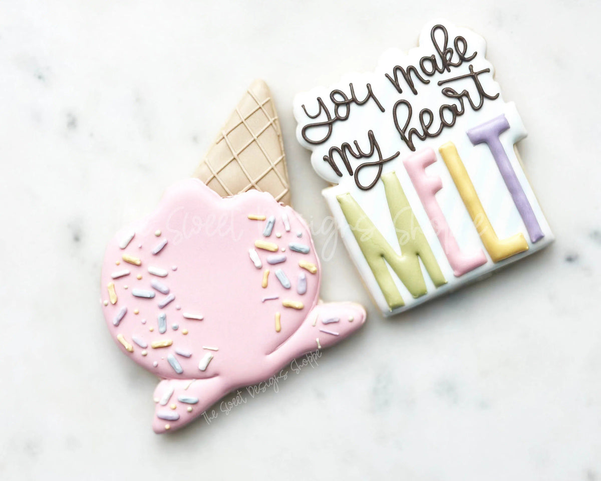 Cookie Cutters - You make my heart MELT Plaque & Melted Ice Cream Cookie Cutter - Set of 2 - Cookie Cutters - The Sweet Designs Shoppe - TSDS - - ALL,Cookie Cutter,Food,Food & Beverages,Food and Beverage,Love,Mini Sets,Plaque,Plaques,PLAQUES HANDLETTERING,Promocode,regular sets,set,Sweets,valentine,valentines