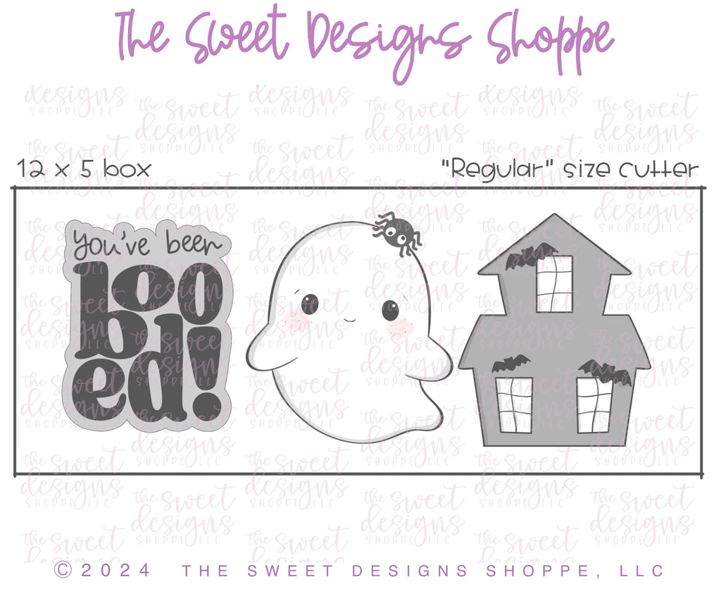 Cookie Cutters - You've been BOOED! Cookie Cutters Set - Set of 3 - Cookie Cutters - The Sweet Designs Shoppe - TSDS - - ALL,Cookie Cutter,Ghost,halloween,haunted house,Mini Sets,Promocode,regular sets,set,STL