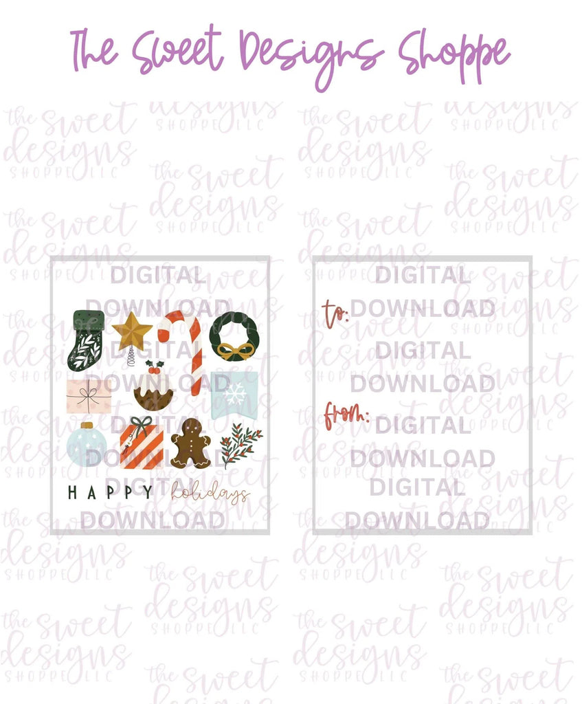 E-TAG - Happy Holidays #1 - Digital Instant Download 2" x 2" Tag - Sweet Designs Shoppe - - ALL, Christmas, Download, E-Tag, Promocode, square, TAG, Tags