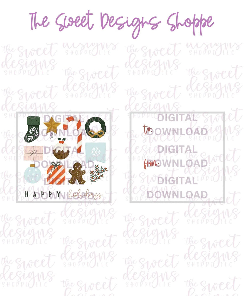 E-TAG - Happy Holidays #1 - Digital Instant Download 2" x 2.5" tag - Sweet Designs Shoppe - - ALL, Christmas, Download, E-Tag, Promocode, rectangle, TAG, Tags