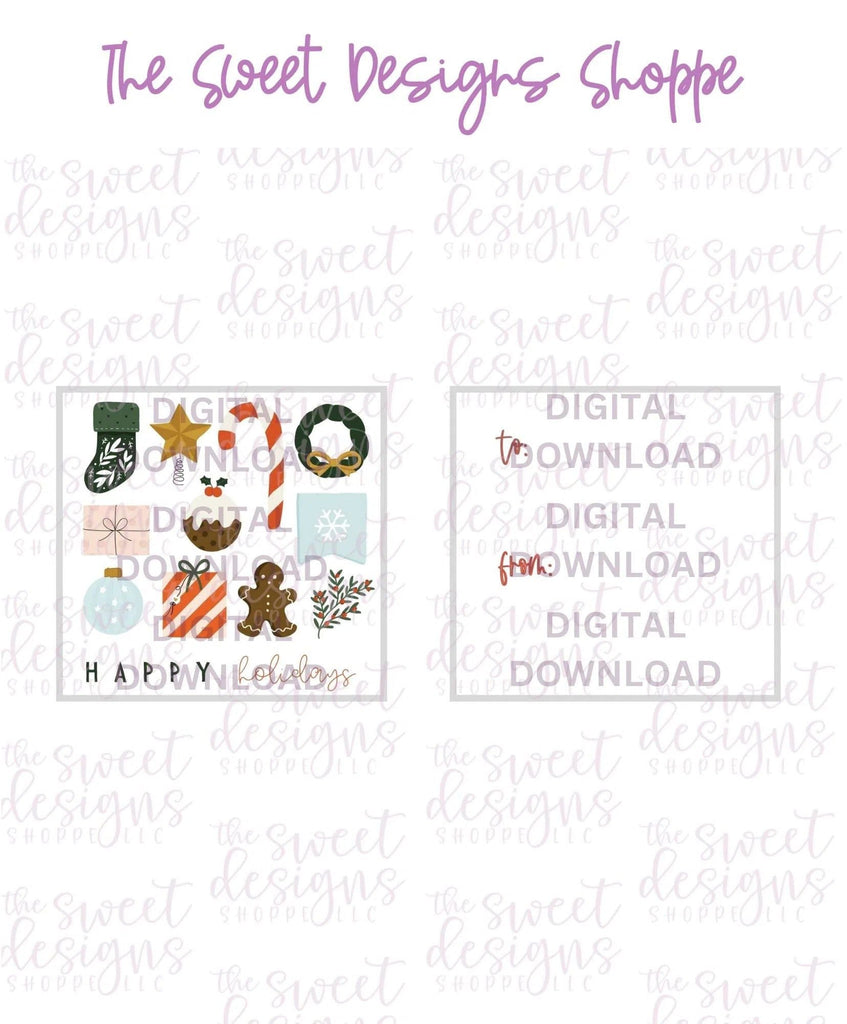 E-TAG - Happy Holidays #1 - Digital Instant Download 2" x 2.5" tag - The Sweet Designs Shoppe - - ALL, Christmas, Download, E-Tag, Promocode, rectangle, TAG, Tags