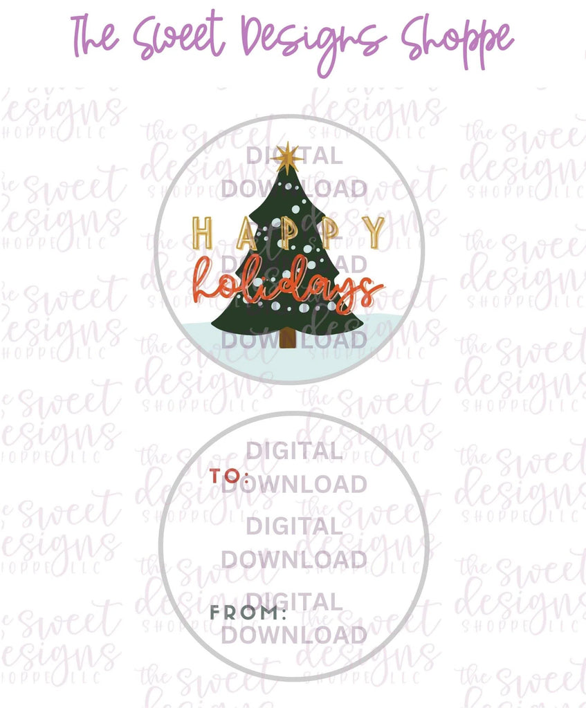 E-TAG - Happy Holidays #2 - Digital Instant Download 2" Round Tag - Sweet Designs Shoppe - - 2" Round, ALL, Christmas, Circle, Download, E-Tag, Promocode, Round Tag, TAG, Tags