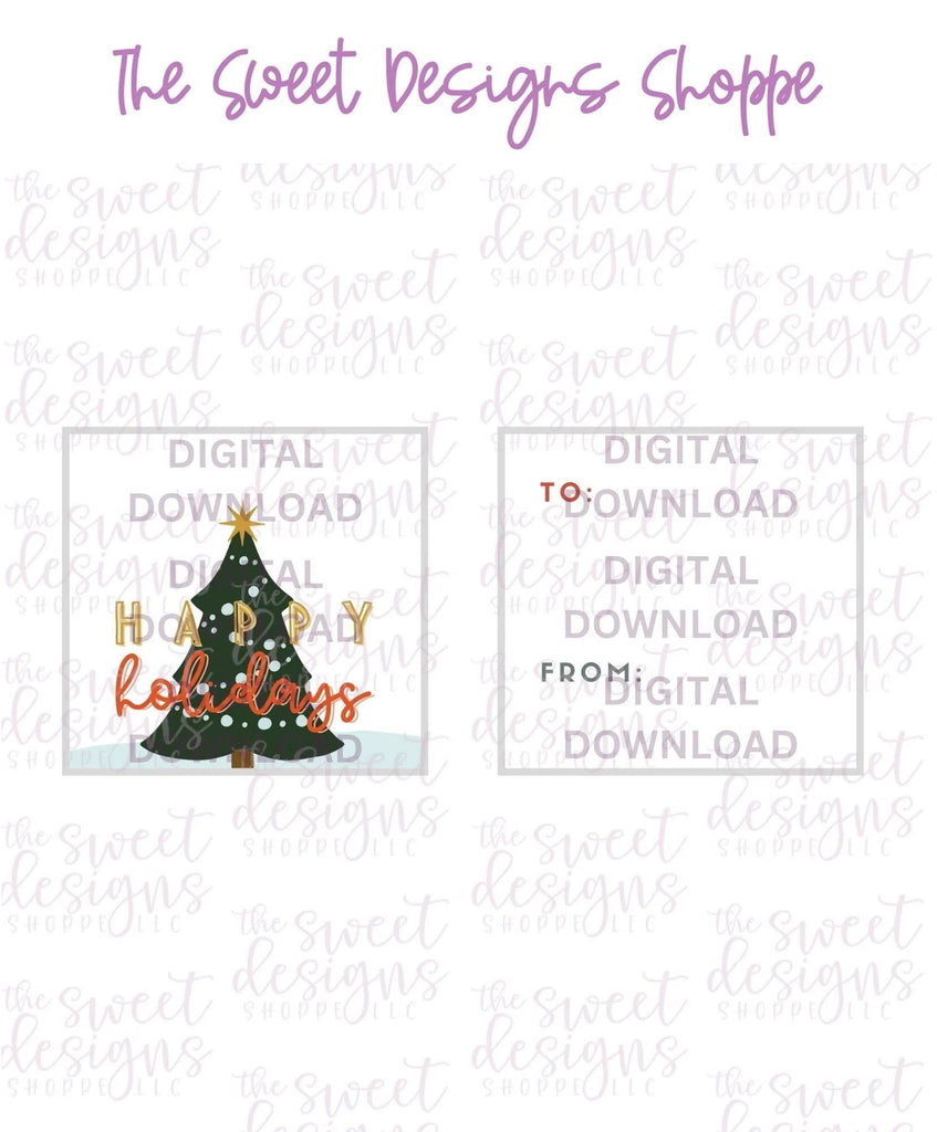 E-TAG - Happy Holidays #2 - Digital Instant Download 2" x 2" Tag - The Sweet Designs Shoppe - - ALL, Christmas, Download, E-Tag, Promocode, square, TAG, Tags