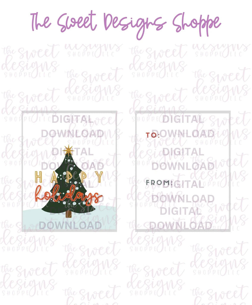 E-TAG - Happy Holidays #2 - Digital Instant Download 2" x 2.5" tag - Sweet Designs Shoppe - - ALL, Christmas, Download, E-Tag, Promocode, rectangle, TAG, Tags