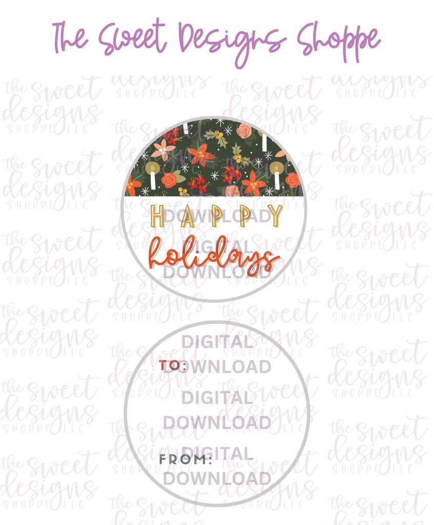 E-TAG - Happy Holidays #3 - Digital Instant Download 2" Round Tag - Sweet Designs Shoppe - - 2" Round, ALL, Christmas, Circle, Download, E-Tag, Promocode, Round Tag, TAG, Tags