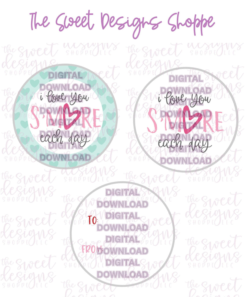 E-TAG - I love you S'MORE each day - Digital Instant Download 2" Round Tag - The Sweet Designs Shoppe - TSDS - - 2" Round,ALL,E-Tag,Promocode,Puns,Round Tag,Smore,Strawberry,TAG,Tags,Valentines