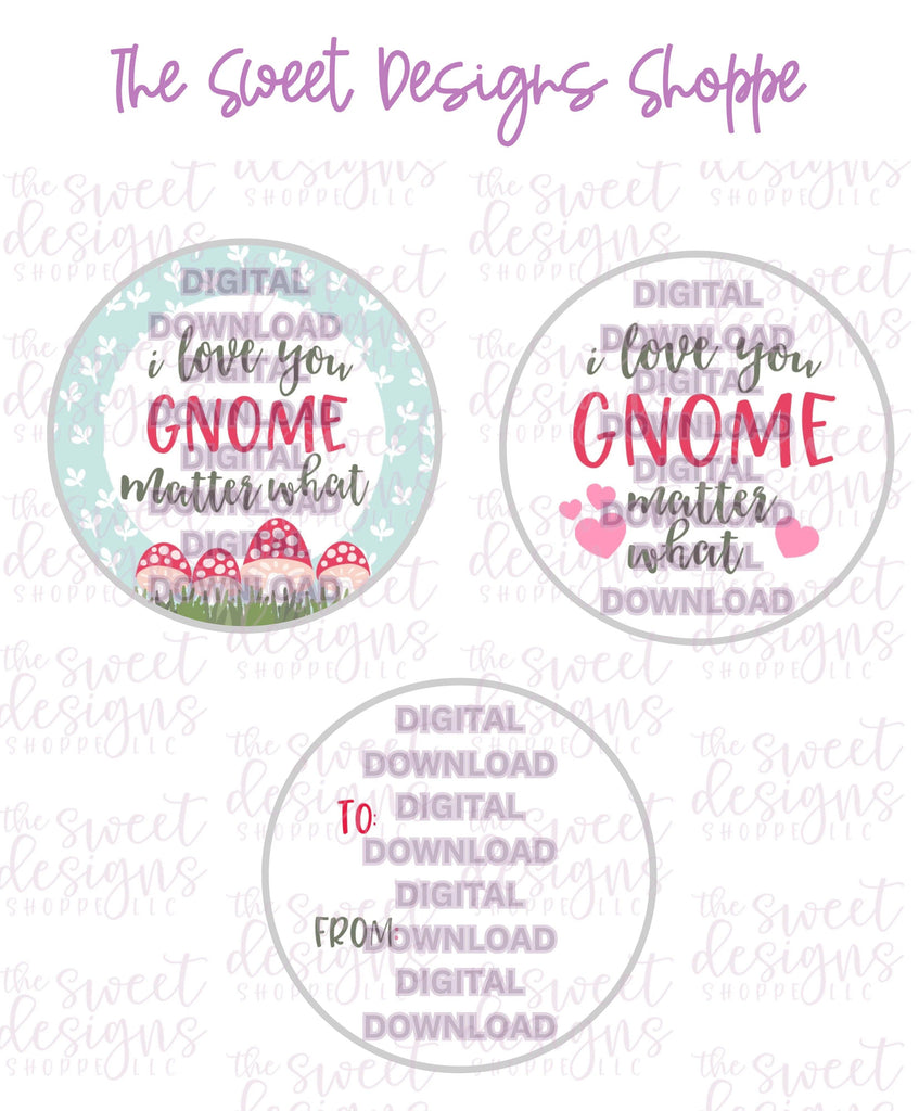 E-TAG - Love you GNOME matter what- Digital Instant Download 2" Round Tag - The Sweet Designs Shoppe - - 2" Round, ALL, E-Tag, gnome, Promocode, Round Tag, TAG, Tags, Valentines