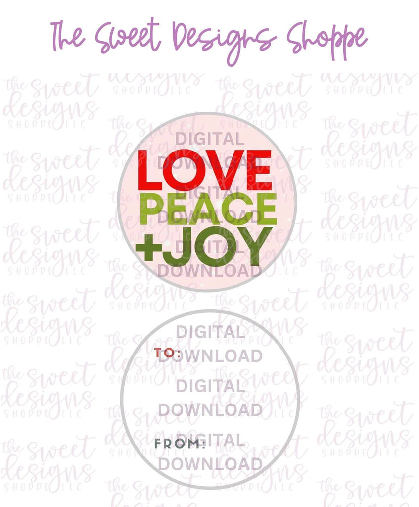 E-TAG - LovePeace+Joy #1 - Digital Instant Download 2" Round Tag - The Sweet Designs Shoppe - - 2" Round, ALL, Christmas, Circle, Download, E-Tag, Promocode, Round Tag, TAG, Tags