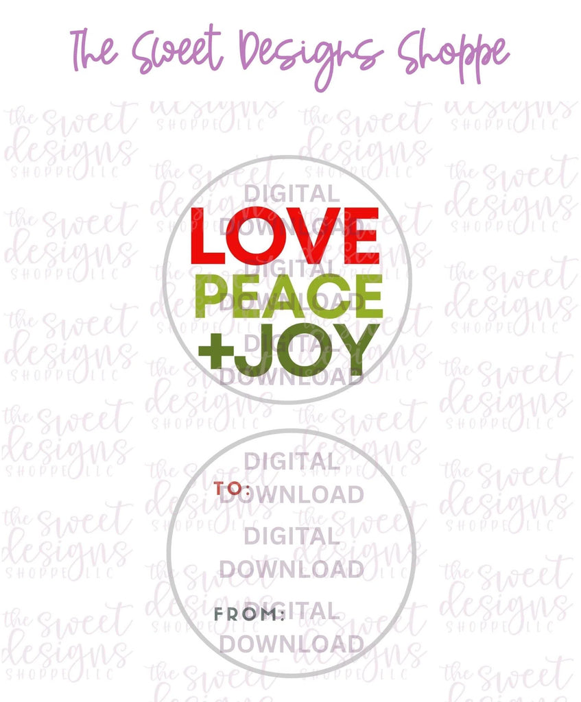 E-TAG - LovePeace+Joy #2 - Digital Instant Download 2" Round Tag - Sweet Designs Shoppe - - 2" Round, ALL, Christmas, Circle, Download, E-Tag, Promocode, Round Tag, TAG, Tags