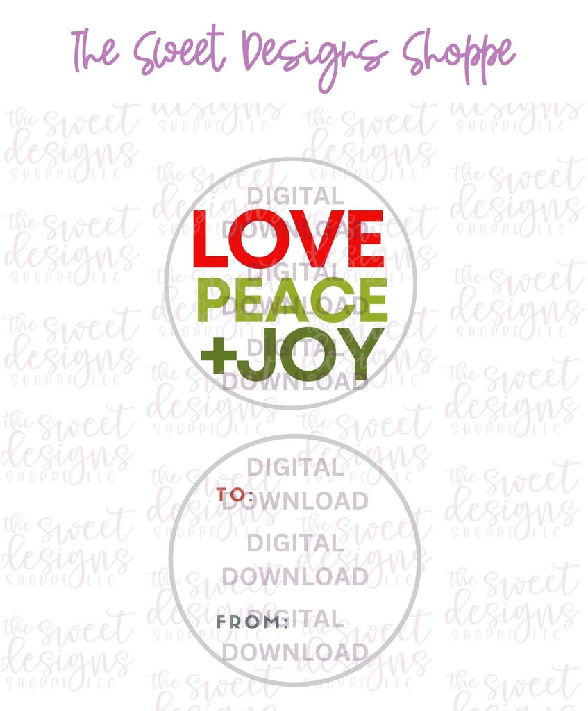 E-TAG - LovePeace+Joy #2 - Digital Instant Download 2" Round Tag - The Sweet Designs Shoppe - - 2" Round, ALL, Christmas, Circle, Download, E-Tag, Promocode, Round Tag, TAG, Tags