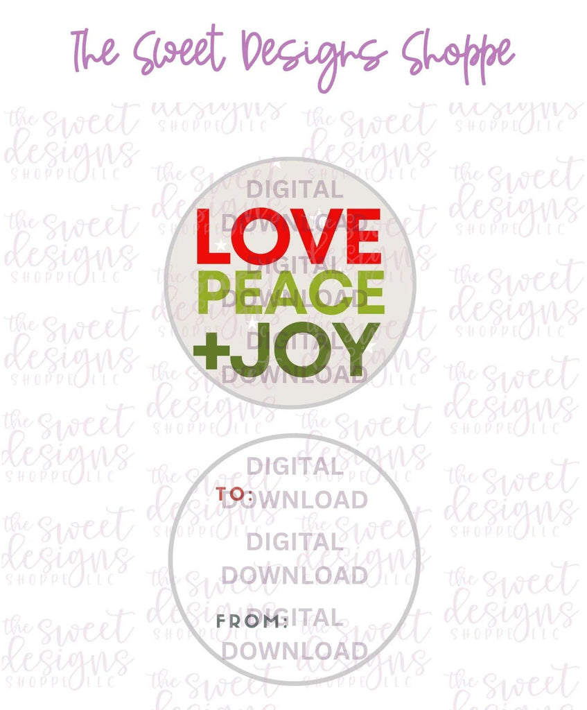 E-TAG - LovePeace+Joy #4 - Digital Instant Download 2" Round Tag - The Sweet Designs Shoppe - - 2" Round, ALL, Christmas, Circle, Download, E-Tag, Promocode, Round Tag, TAG, Tags