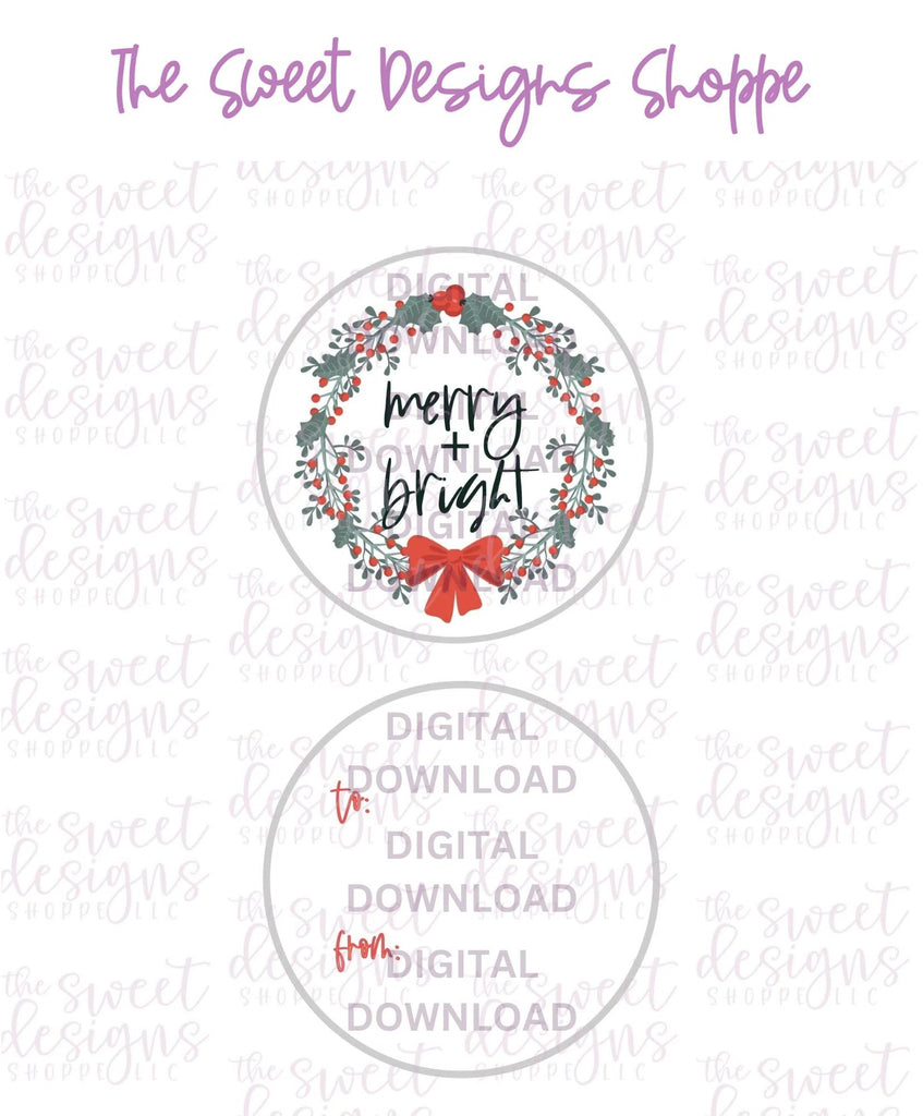 E-TAG - Merry+Bright #3 - Digital Instant Download 2" Round Tag - Sweet Designs Shoppe - - 2" Round, ALL, Christmas, Circle, Download, E-Tag, Promocode, Round Tag, TAG, Tags