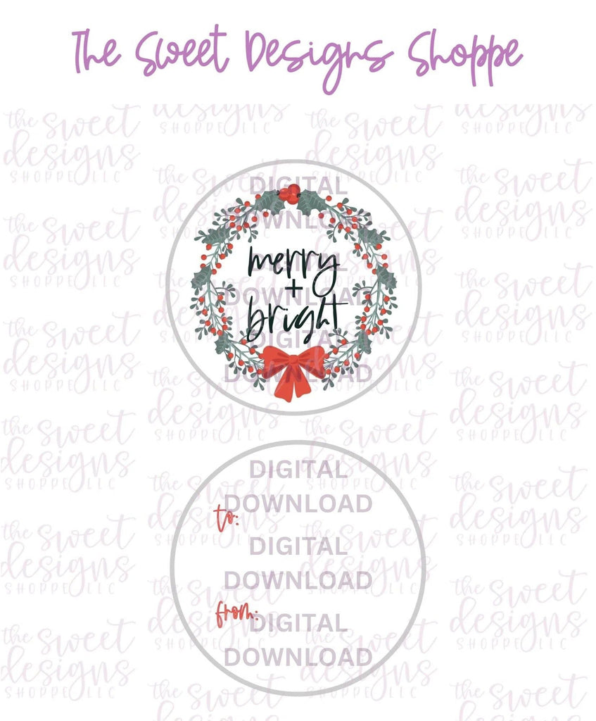 E-TAG - Merry+Bright #3 - Digital Instant Download 2" Round Tag - The Sweet Designs Shoppe - - 2" Round, ALL, Christmas, Circle, Download, E-Tag, Promocode, Round Tag, TAG, Tags